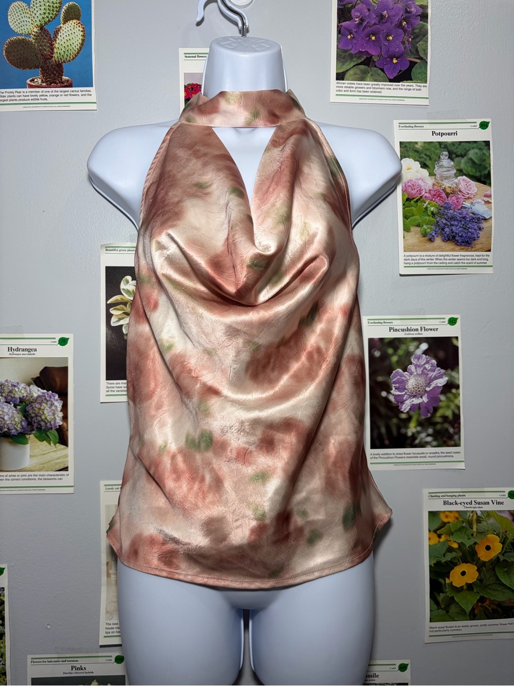 Cider Satin Halter Cowl Top in Rose Blush and Cream